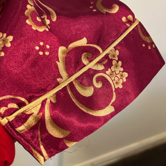 Morgan Taylor Burgundy and Gold Floral Satin Pajama Set - Picture 7 of 13